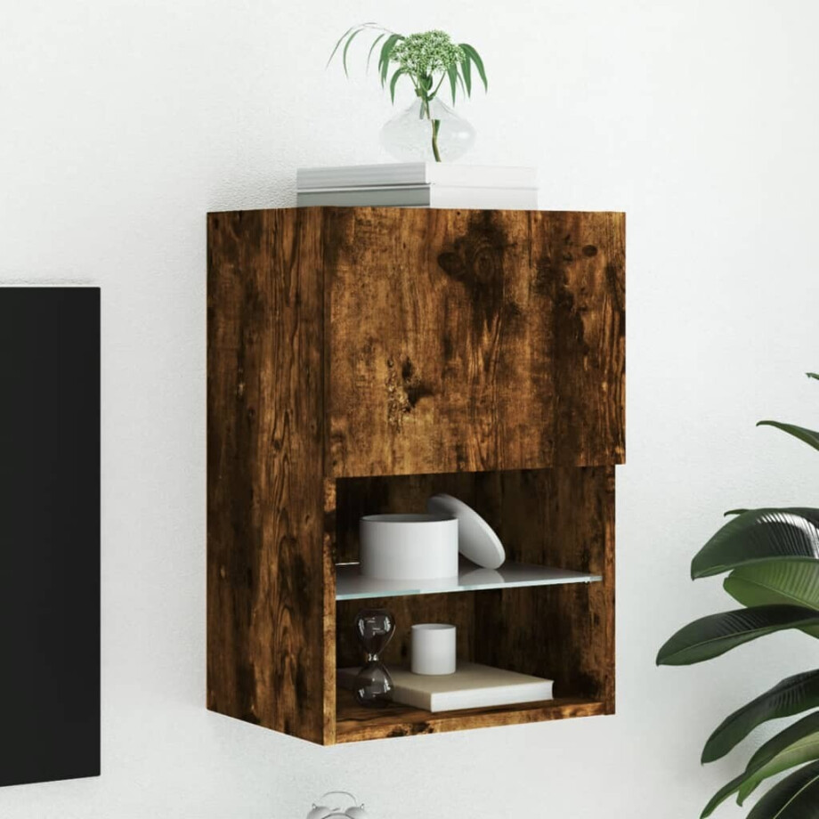 vidaXL Tv-meubel LED-verlichting 40,5x30x60 cm gerookt eikenkleurig afbeelding 1