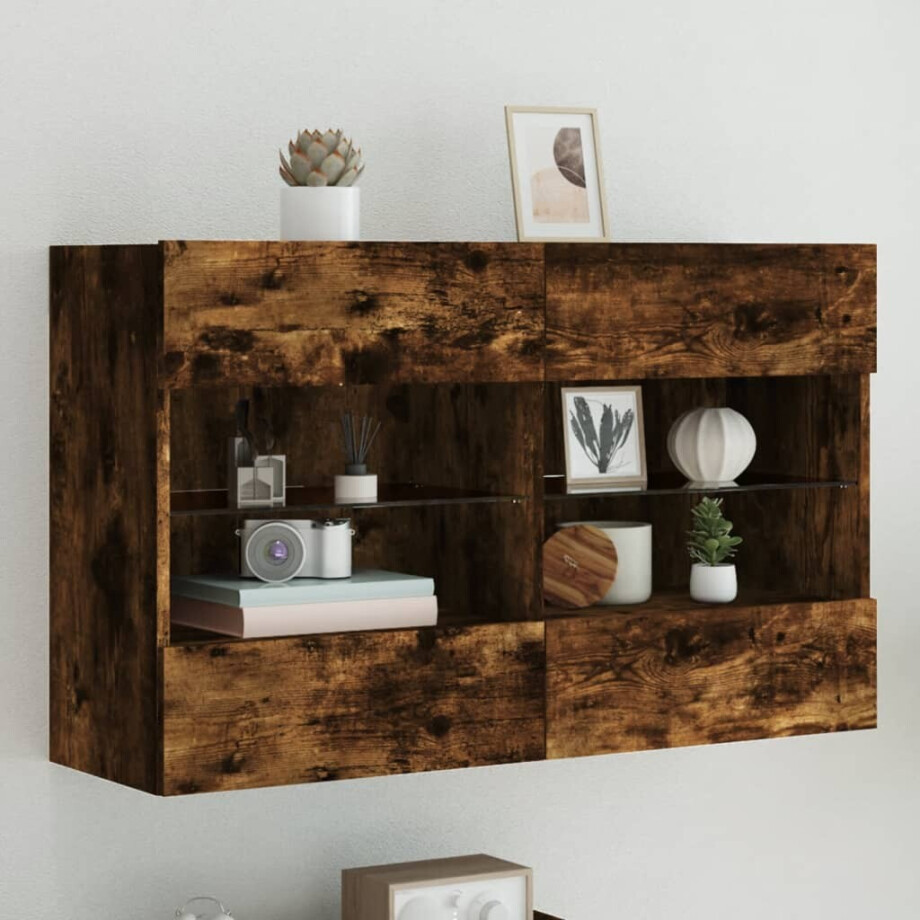 vidaXL Tv-wandmeubel met LED-verlichting 98,5x30x60,5 cm gerookt eiken vidaXL Tv-wandmeubel met LED-verlichting 98,5x30x60,5 cm gerookt eiken afbeelding 1