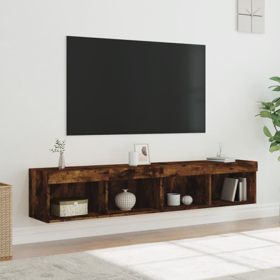 vidaXL Tv-meubels met LED-verlichting 2 st 80x30x30 cm gerookt eiken vidaXL Tv-meubels met LED-verlichting 2 st 80x30x30 cm gerookt eiken afbeelding 1