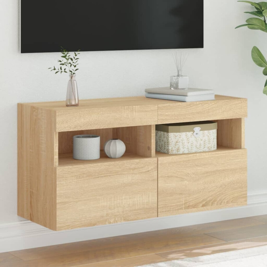 vidaXL Tv-wandmeubel met LED-verlichting 80x30x40 cm sonoma eikenkleur afbeelding 1