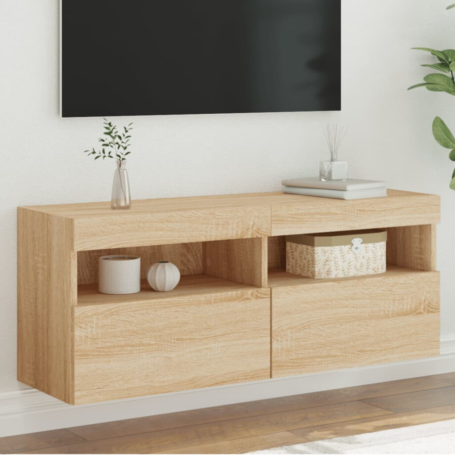 vidaXL Tv-wandmeubel met LED-verlichting 100x30x40 cm sonoma eiken vidaXL Tv-wandmeubel met LED-verlichting 100x30x40 cm sonoma eiken afbeelding 1