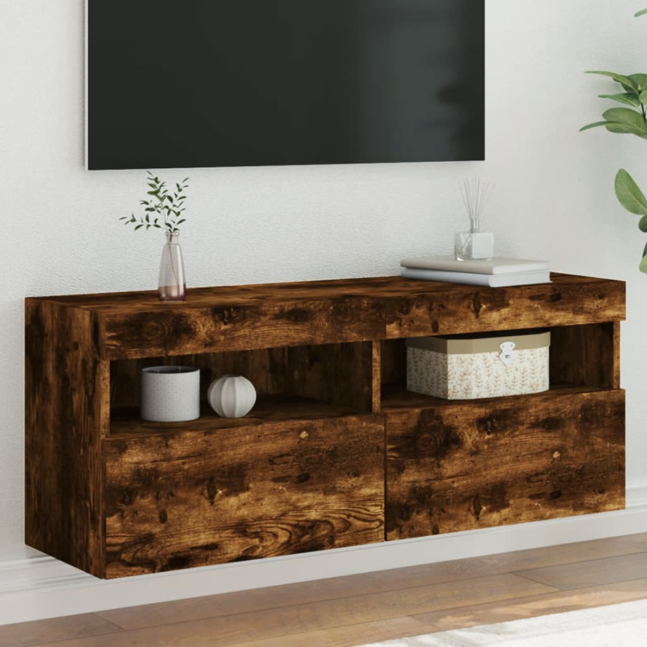 vidaXL Tv-wandmeubel met LED-verlichting 100x30x40 cm gerookt eiken afbeelding 1