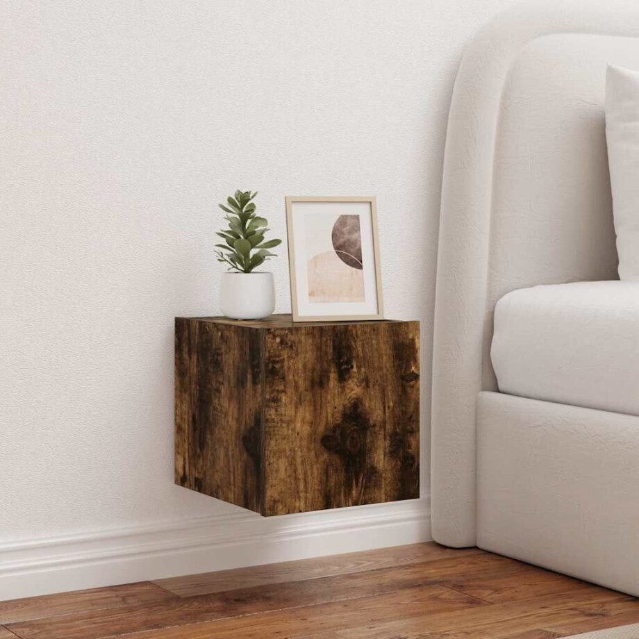 vidaXL Tv-wandmeubel met LED-verlichting 30,5x35x30 cm gerookt eiken vidaXL Tv-wandmeubel met LED-verlichting 30,5x35x30 cm gerookt eiken afbeelding 1