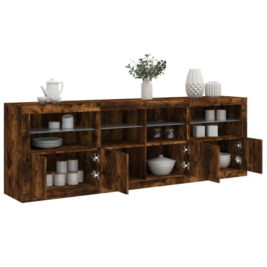 vidaXL Dressoir met LED-verlichting 202x37x67 cm gerookt eikenkleurig afbeelding 1
