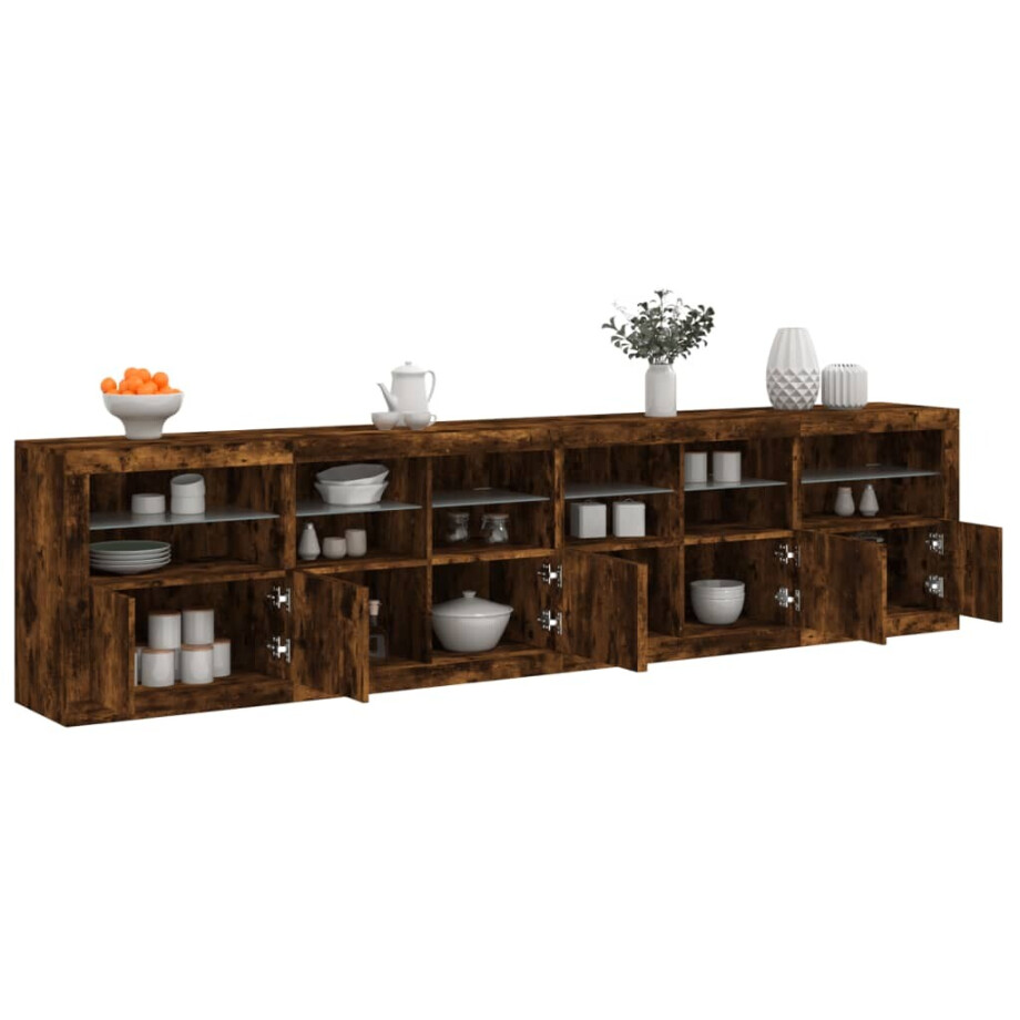 vidaXL Dressoir met LED-verlichting 283,5x37x67 cm gerookt eikenkleur vidaXL Dressoir met LED-verlichting 283,5x37x67 cm gerookt eikenkleur afbeelding 1