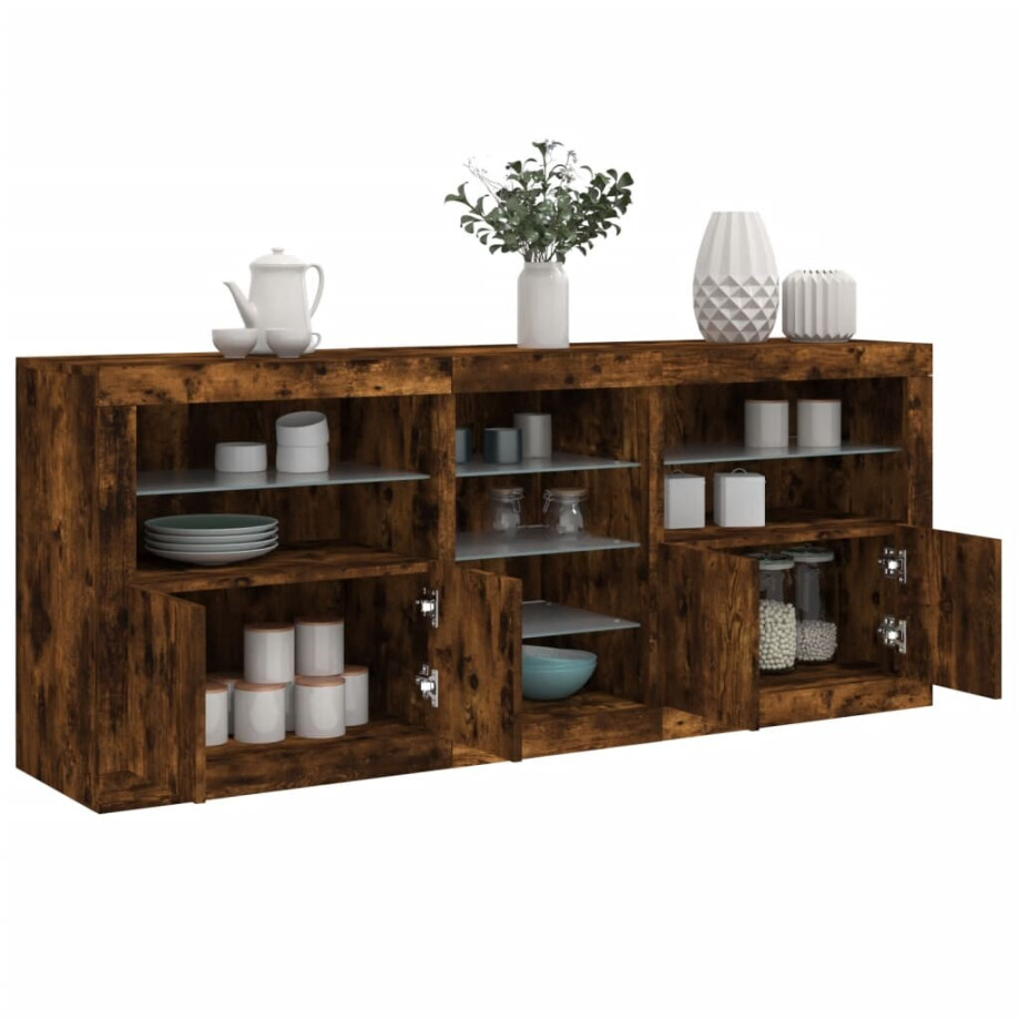 vidaXL Dressoir met LED-verlichting 162x37x67 cm bruin eiken afbeelding 1