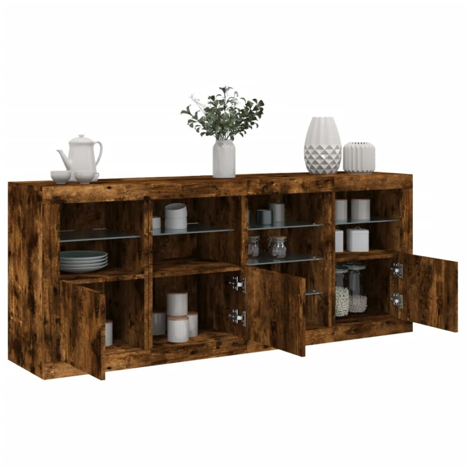 vidaXL Dressoir met LED-verlichting 164x37x67 cm gerookt eikenkleurig vidaXL Dressoir met LED-verlichting 164x37x67 cm gerookt eikenkleurig afbeelding 1