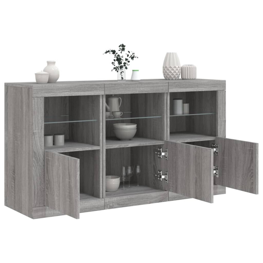 vidaXL Dressoir met LED-verlichting 123x37x67 cm grijs sonoma eiken afbeelding 1