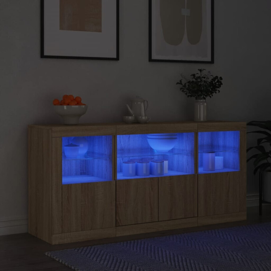 vidaXL Dressoir met LED-verlichting 142,5x37x67 cm sonoma eikenkleurig afbeelding 1