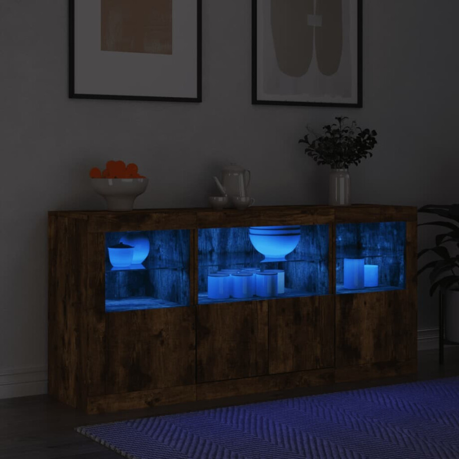 vidaXL Dressoir met LED-verlichting 142,5x37x67 cm gerookt eikenkleur afbeelding 1