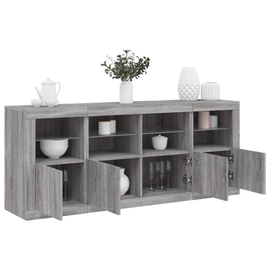 vidaXL Dressoir met LED-verlichting 163x37x67 cm grijs sonoma eiken afbeelding 1