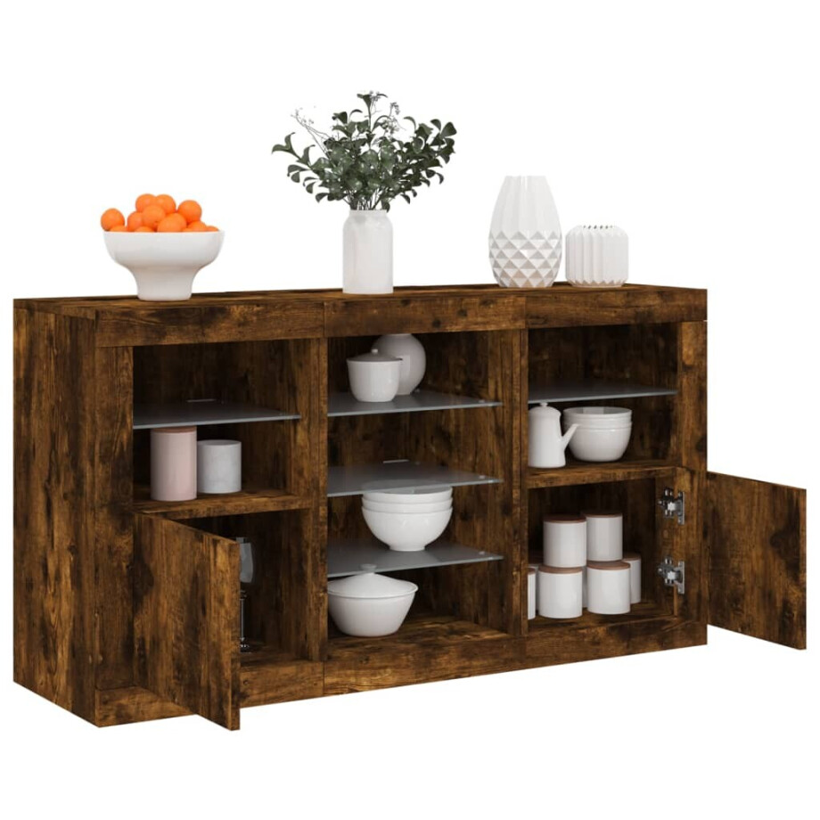 vidaXL Dressoir met LED-verlichting 123x37x67 cm gerookt eikenkleurig vidaXL Dressoir met LED-verlichting 123x37x67 cm gerookt eikenkleurig afbeelding 1