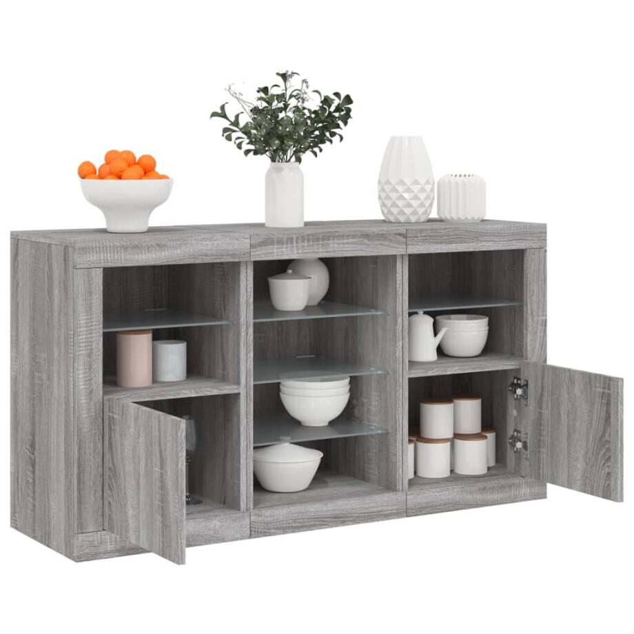 vidaXL Dressoir met LED-verlichting 123x37x67 cm grijs sonoma eiken afbeelding 1