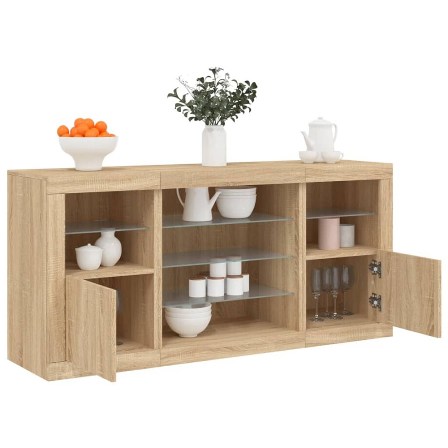 vidaXL Dressoir met LED-verlichting 142,5x37x67 cm sonoma eikenkleurig vidaXL Dressoir met LED-verlichting 142,5x37x67 cm sonoma eikenkleurig afbeelding 1