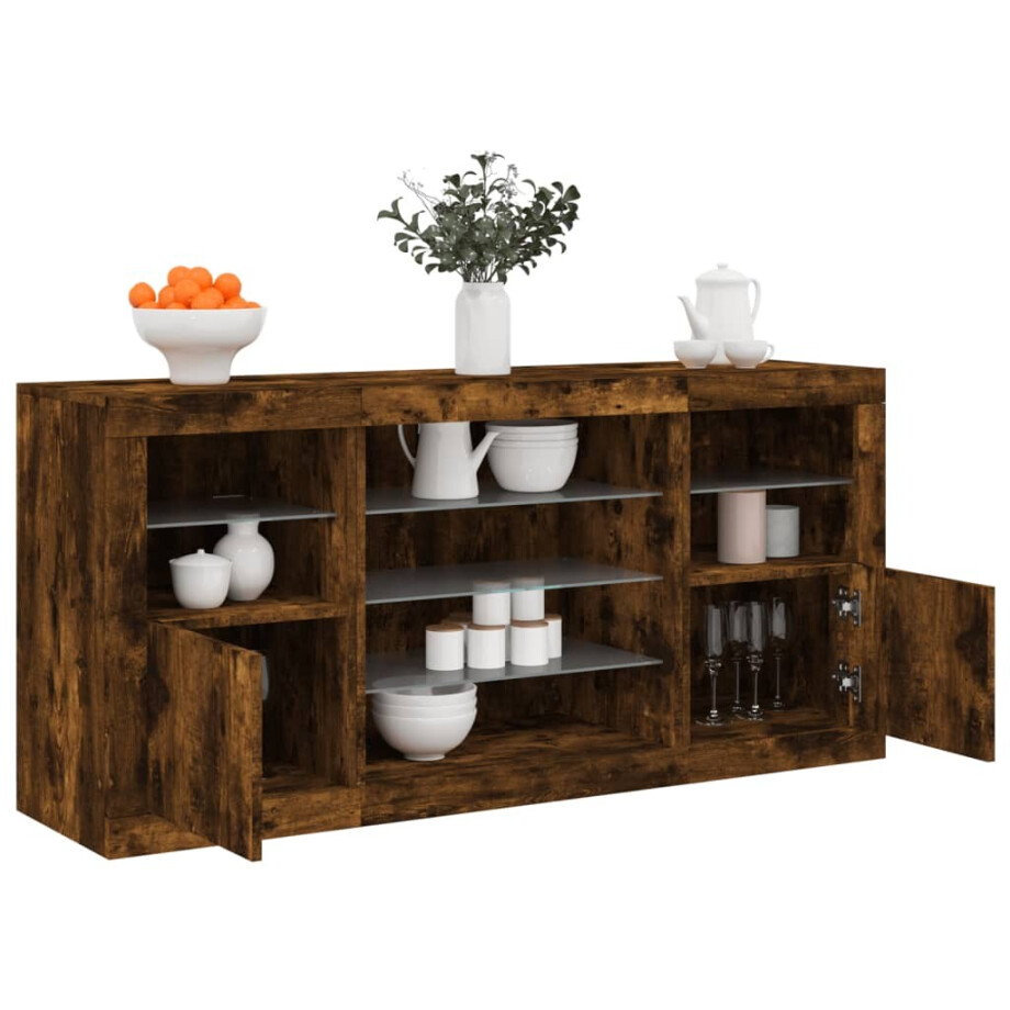 vidaXL Dressoir met LED-verlichting 142,5x37x67 cm gerookt eikenkleur afbeelding 1
