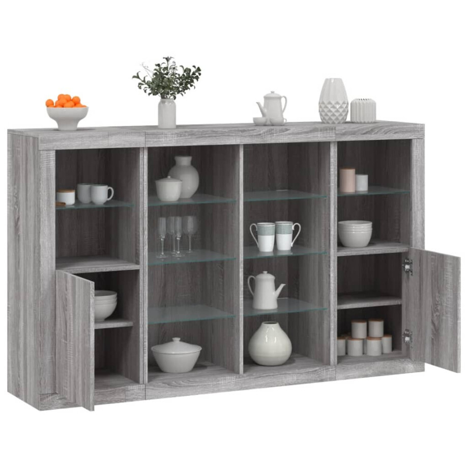 vidaXL Dressoirs met LED-verlichting 3 st bewerkt hout grijs sonoma afbeelding 1