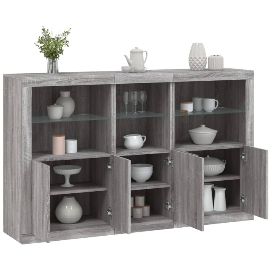 vidaXL Dressoir met LED-verlichting 162x37x100 cm grijs sonoma eiken vidaXL Dressoir met LED-verlichting 162x37x100 cm grijs sonoma eiken afbeelding 1