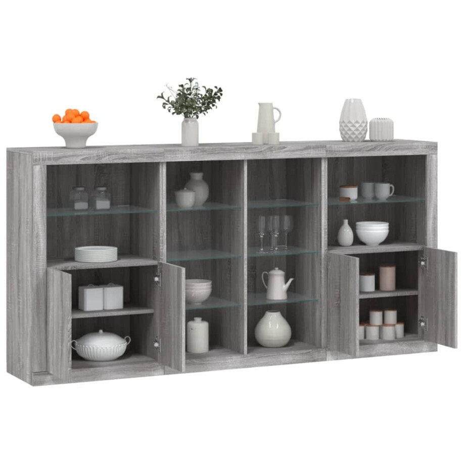 vidaXL Dressoir met LED-verlichting 202x37x100 cm grijs sonoma eiken afbeelding 1