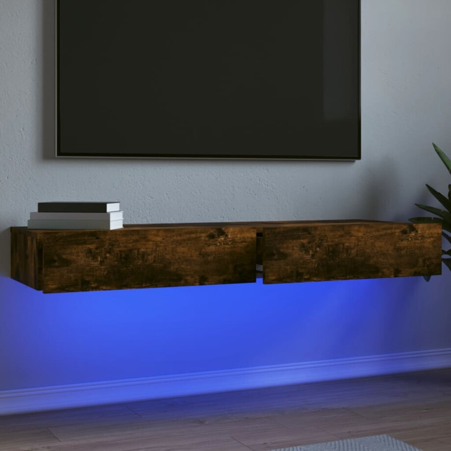 vidaXL Tv-meubels 2 st met LED 60x35x15,5 cm gerookt eikenkleur vidaXL Tv-meubels 2 st met LED 60x35x15,5 cm gerookt eikenkleur afbeelding 1