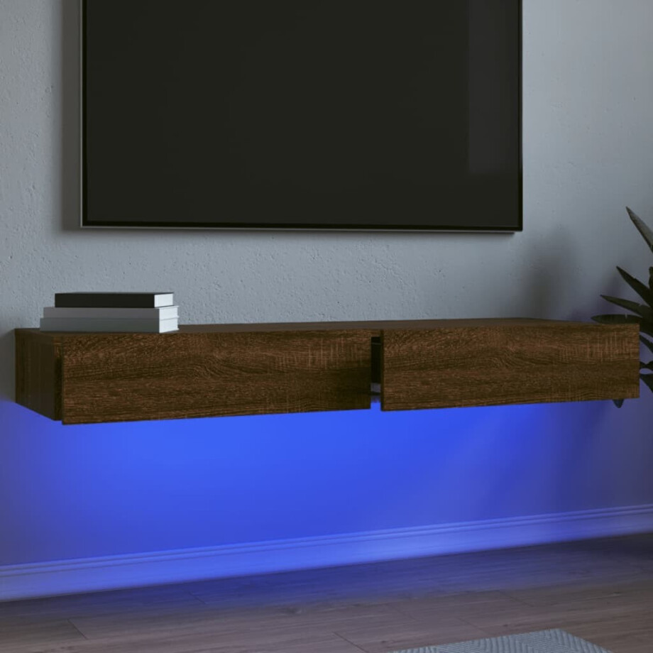 vidaXL Tv-meubels 2 st met LED's 60x35x15,5 cm bruin eikenkleur afbeelding 1