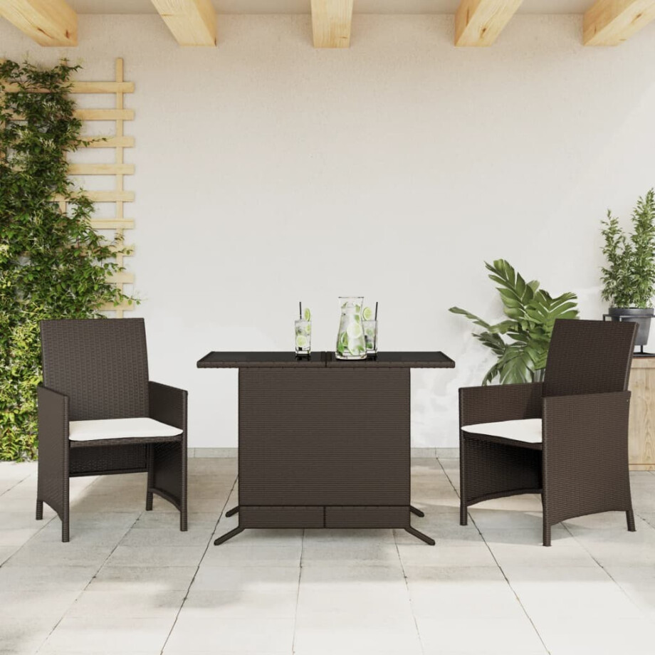vidaXL 3-delige Bistroset met kussens poly rattan bruin afbeelding 1