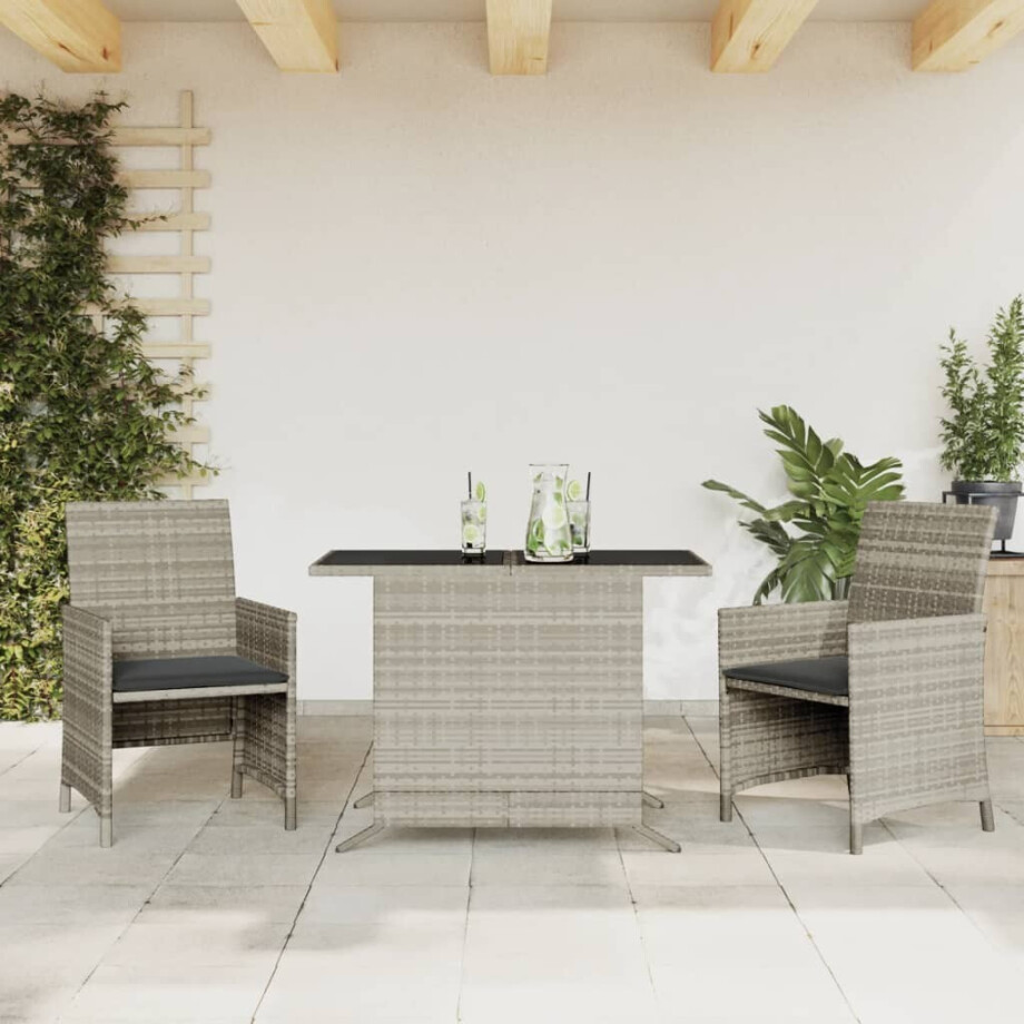 vidaXL 3-delige Bistroset met kussens poly rattan lichtgrijs afbeelding 1