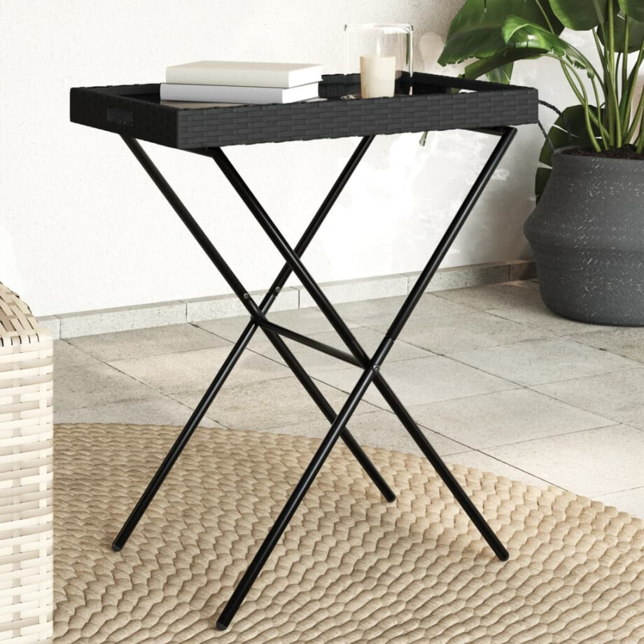 vidaXL Dienbladtafel inklapbaar 65x40x75 cm poly rattan zwart afbeelding 1