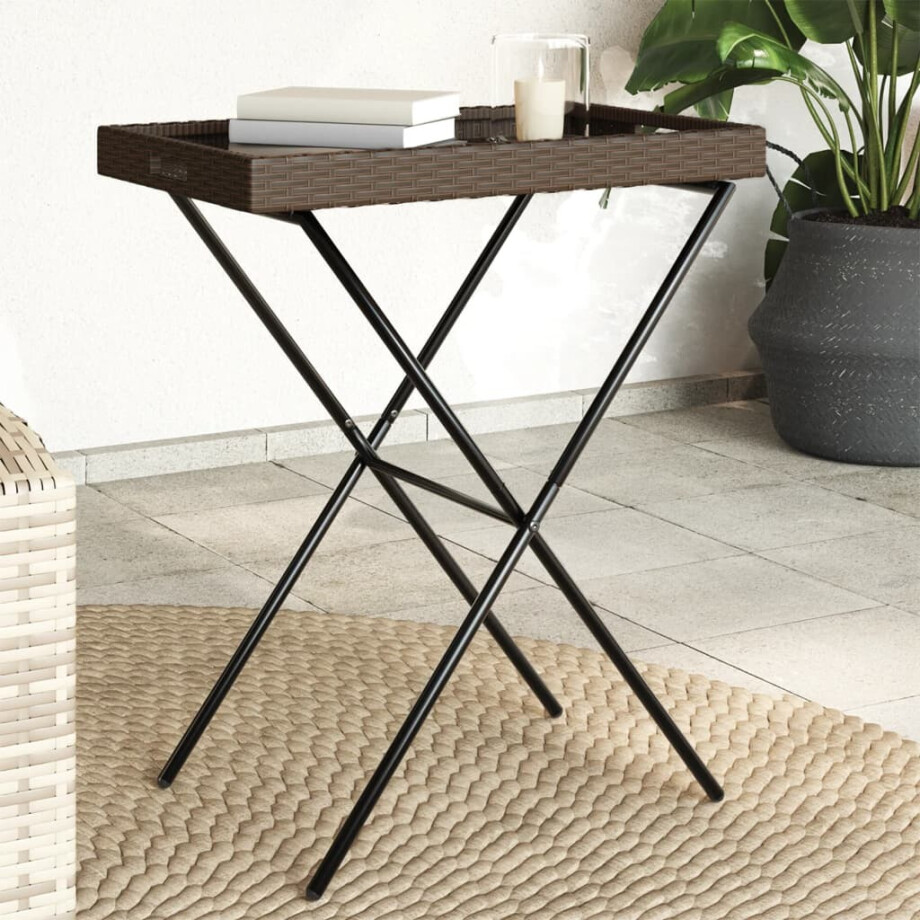 vidaXL Dienbladtafel inklapbaar 65x40x75 cm poly rattan bruin afbeelding 1