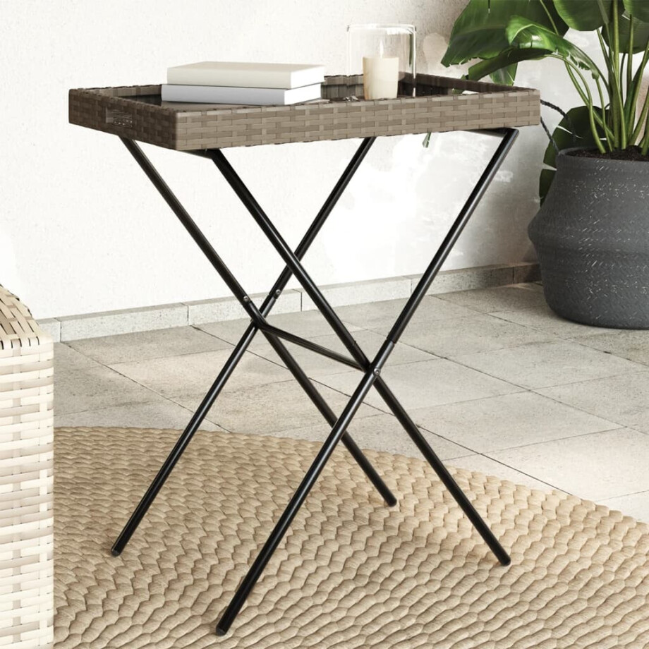 vidaXL Dienbladtafel inklapbaar 65x40x75 cm poly rattan grijs afbeelding 1
