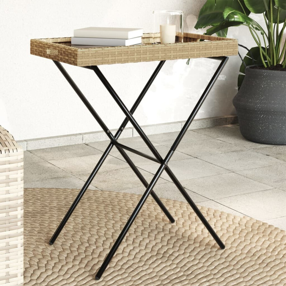 vidaXL Dienbladtafel inklapbaar 65x40x75 cm poly rattan beige afbeelding 1