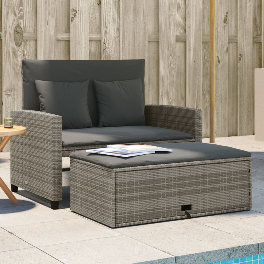 vidaXL Tuinbank 2-zits met kussens poly rattan grijs vidaXL Tuinbank 2-zits met kussens poly rattan grijs afbeelding 1