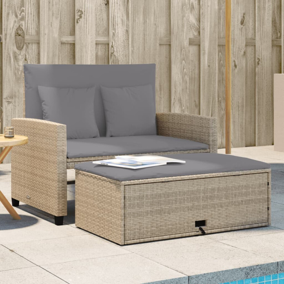 vidaXL Tuinbank 2-zits met kussens poly rattan beige afbeelding 1