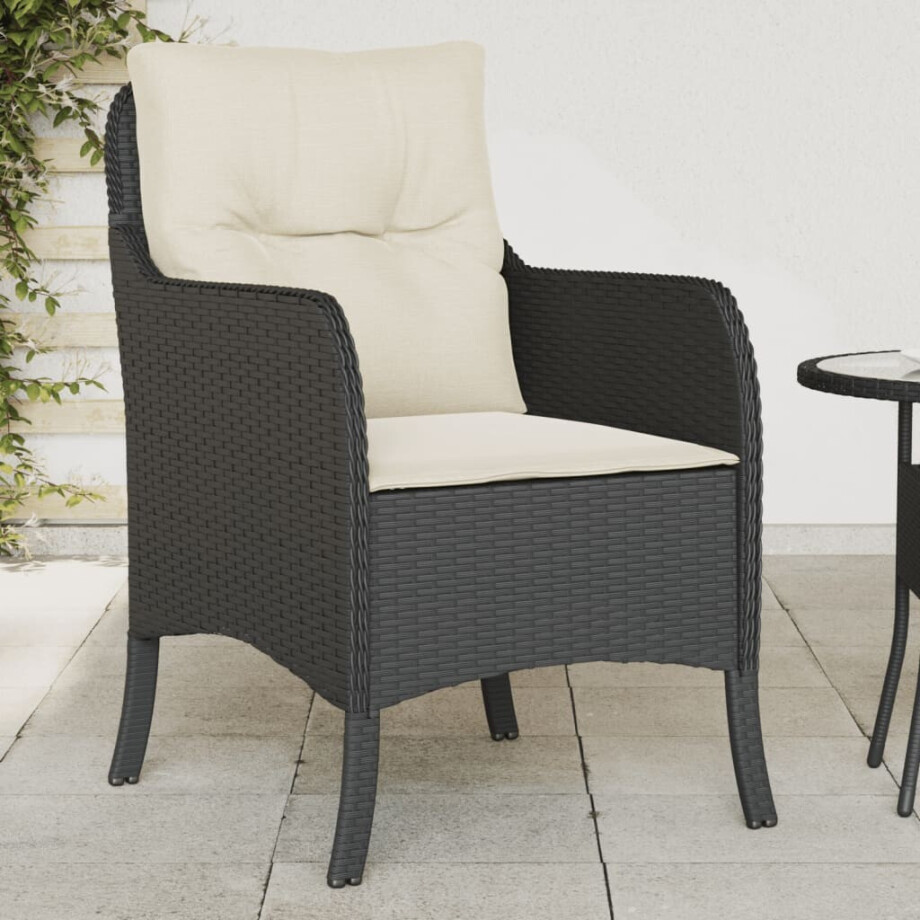 vidaXL Tuinstoelen 2 st met kussens poly rattan zwart afbeelding 1