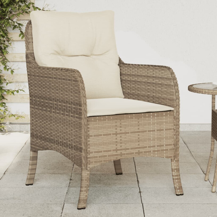 vidaXL Tuinstoelen 2 st met kussens poly rattan beige afbeelding 1