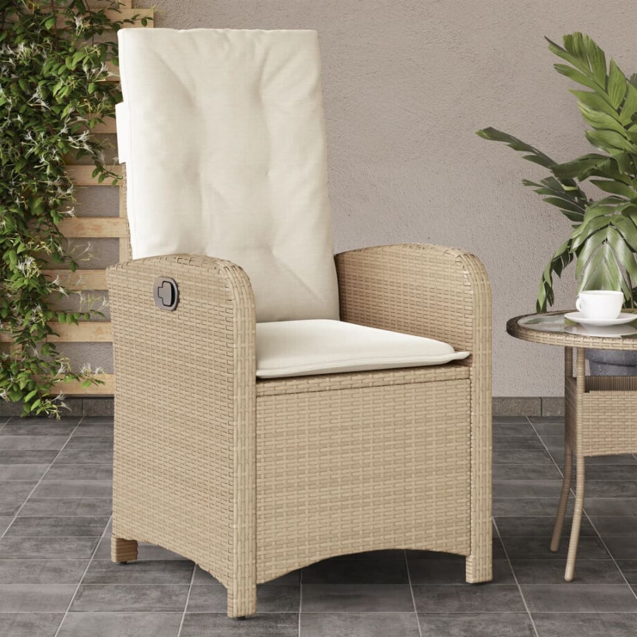 vidaXL Tuinstoel verstelbaar met kussens poly rattan beige vidaXL Tuinstoel verstelbaar met kussens poly rattan beige afbeelding 1
