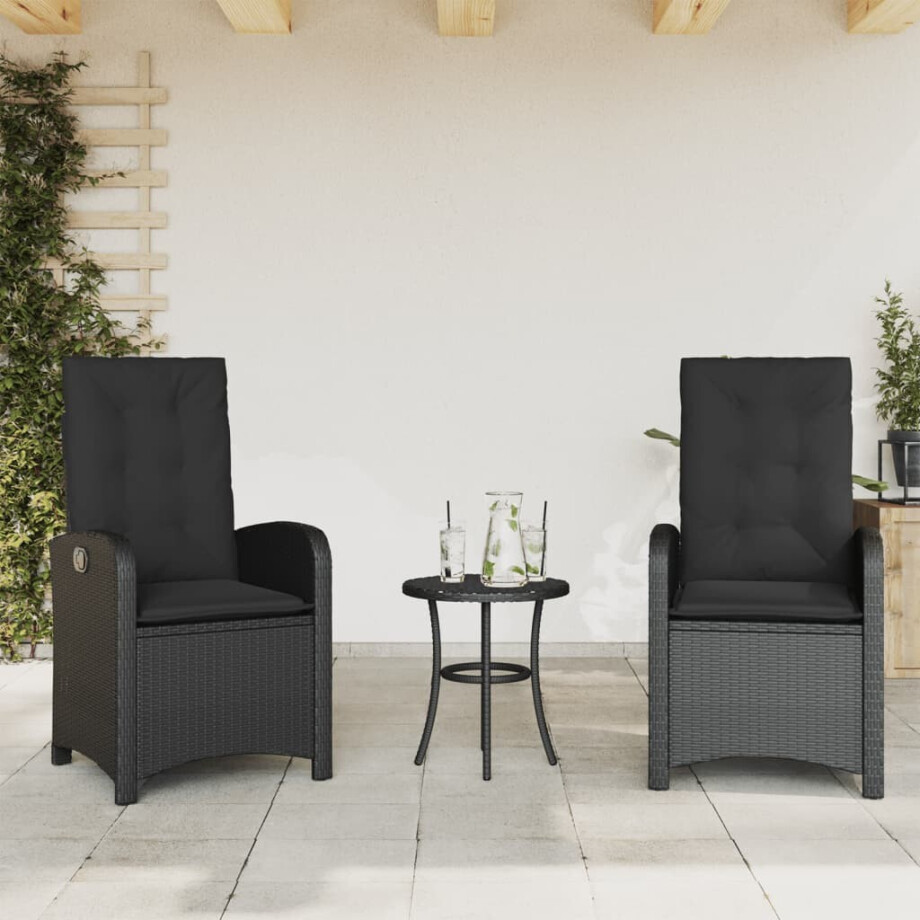 vidaXL Tuinstoelen 2 st verstelbaar met kussens poly rattan zwart afbeelding 1