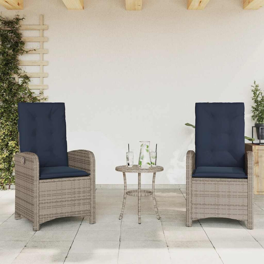 vidaXL Tuinstoelen 2 st verstelbaar met kussens poly rattan grijs afbeelding 1