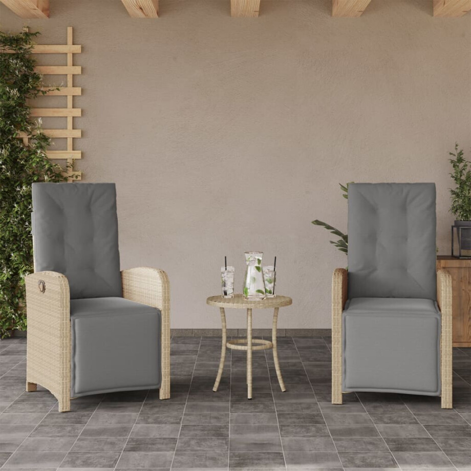 vidaXL Tuinstoelen 2 st verstelbaar voetensteun poly rattan beige mix afbeelding 1