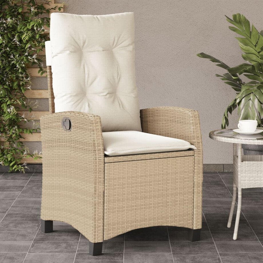 vidaXL Tuinstoel verstelbaar met kussens poly rattan beige vidaXL Tuinstoel verstelbaar met kussens poly rattan beige afbeelding 1