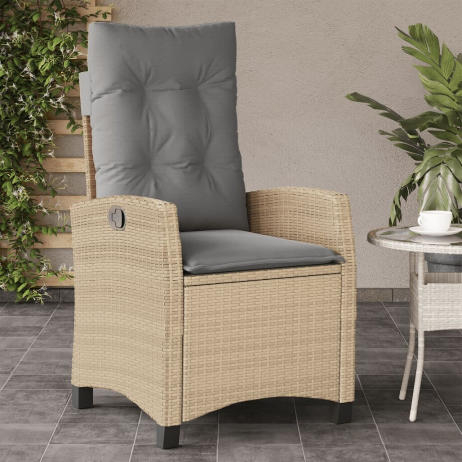 vidaXL Tuinstoel verstelbaar met kussens poly rattan gemengd beige vidaXL Tuinstoel verstelbaar met kussens poly rattan gemengd beige afbeelding 1