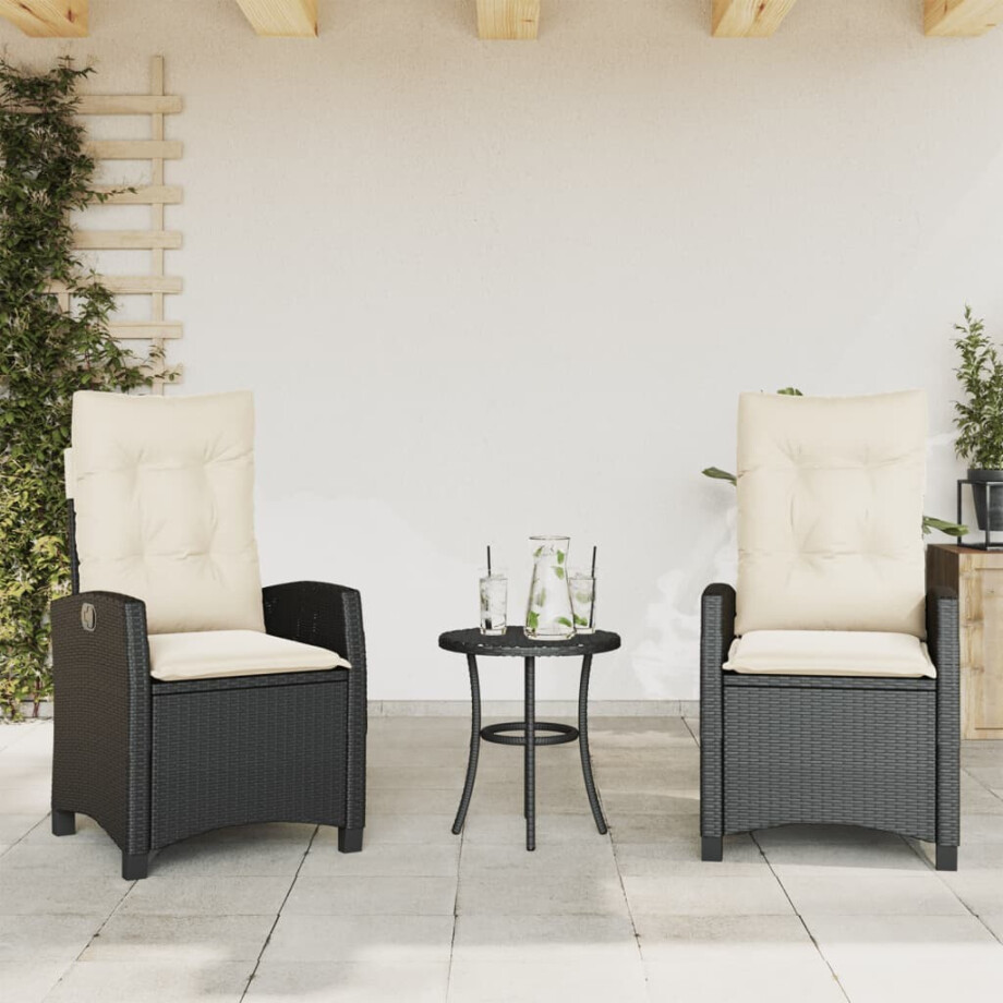 vidaXL Tuinstoelen 2 st verstelbaar met kussens poly rattan zwart afbeelding 1