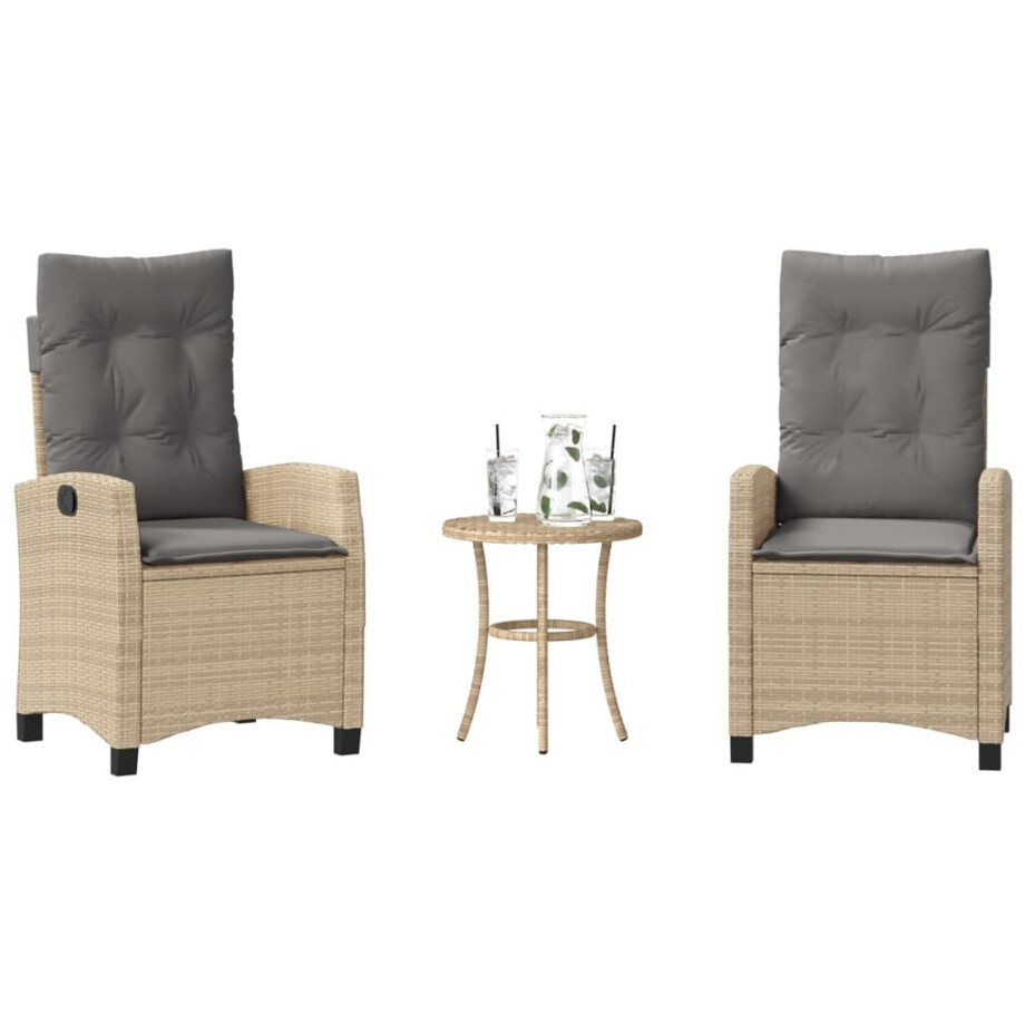 vidaXL 3-delige Bistroset met kussens poly rattan gemengd beige afbeelding 1
