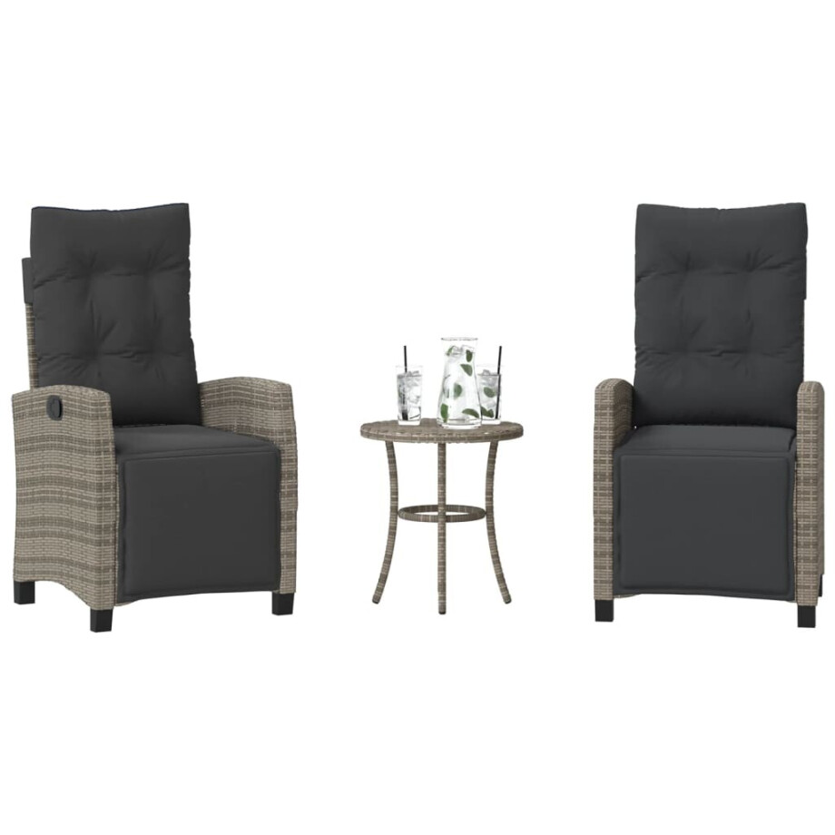 vidaXL 3-delige Bistroset met kussens poly rattan grijs vidaXL 3-delige Bistroset met kussens poly rattan grijs afbeelding 1