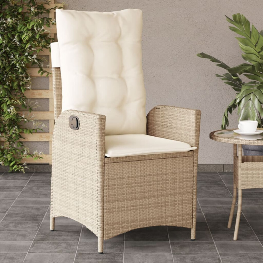 vidaXL Tuinstoel verstelbaar met kussens poly rattan beige afbeelding 1