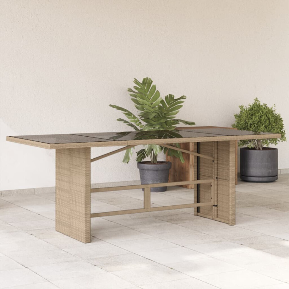 vidaXL Tuintafel met glazen blad 190x80x74 cm poly rattan beige afbeelding 1