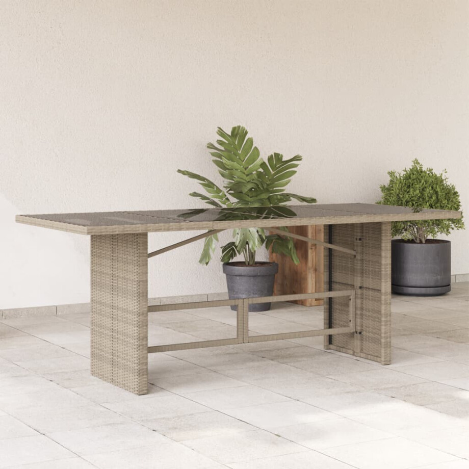 vidaXL Tuintafel met glazen blad 190x80x74 cm poly rattan lichtgrijs afbeelding 1
