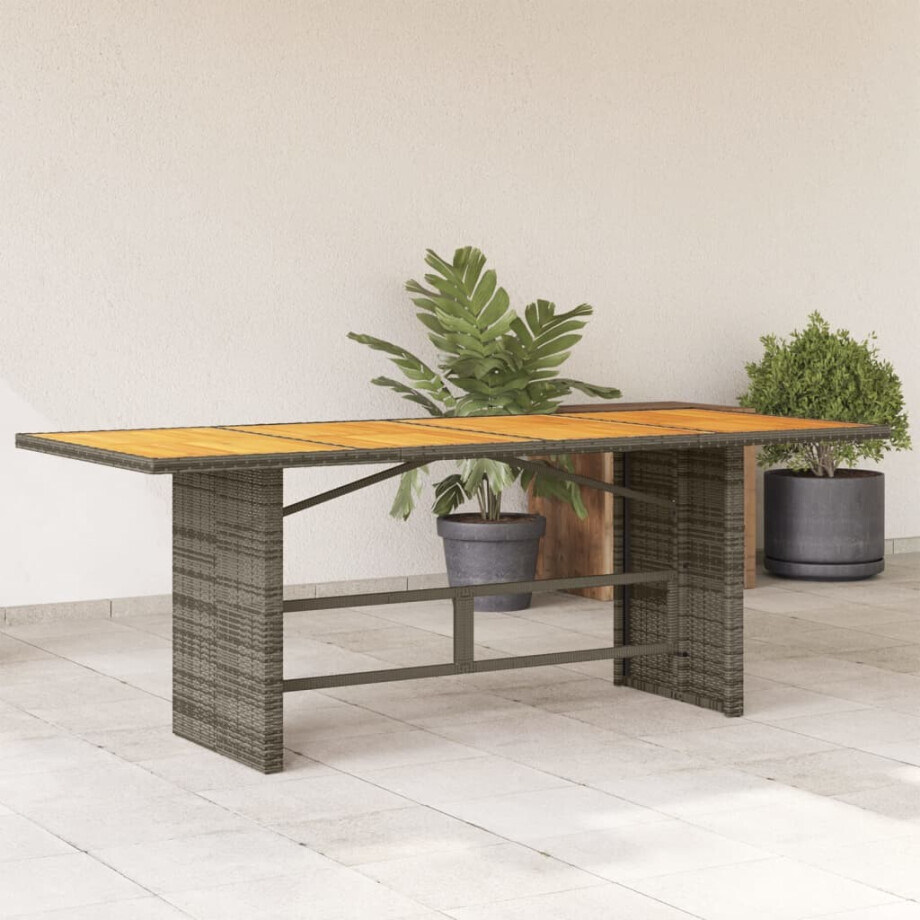 vidaXL Tuintafel met acaciahouten blad 190x80x74 cm poly rattan grijs afbeelding 1