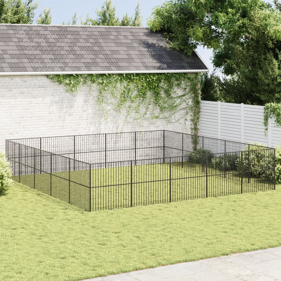 vidaXL Hondenkennel 20 panelen gepoedercoat staal zwart afbeelding 1