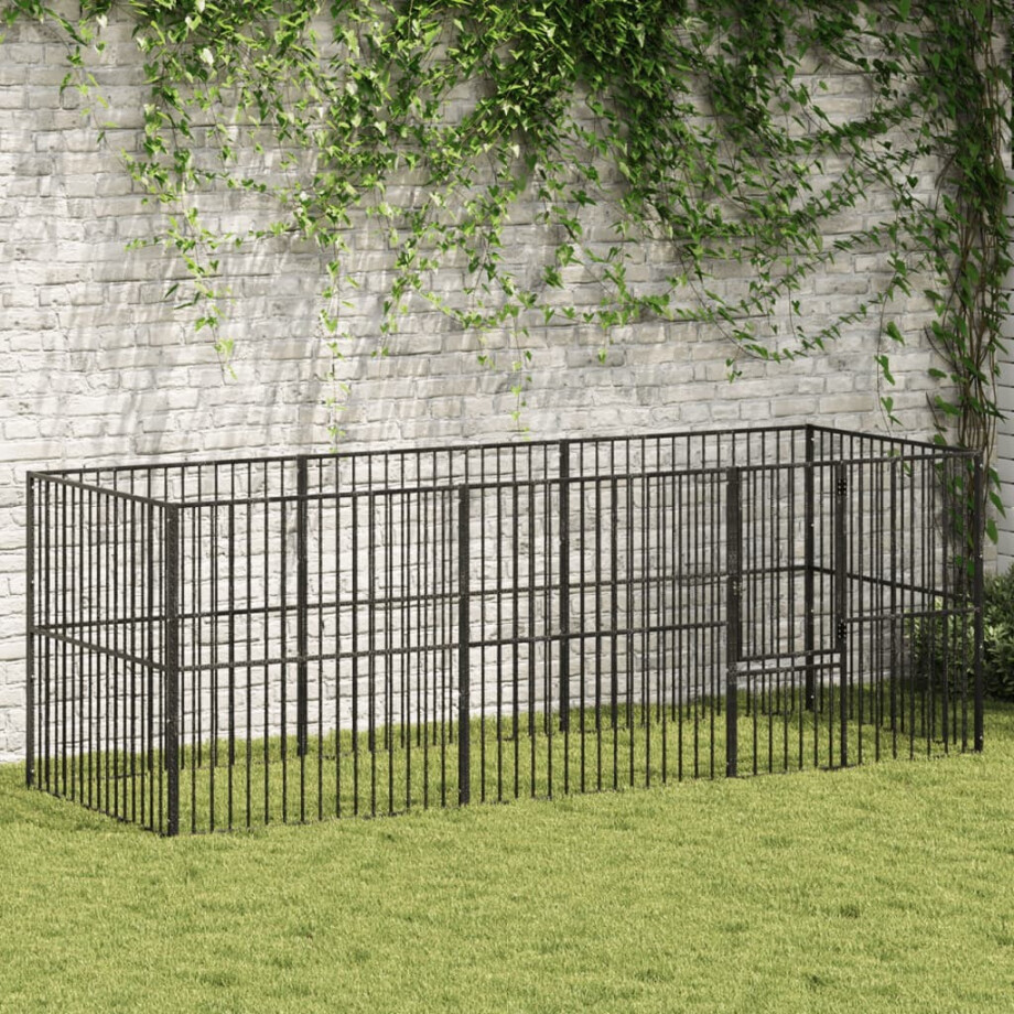 vidaXL Hondenkennel 8 panelen gepoedercoat staal zwart afbeelding 1
