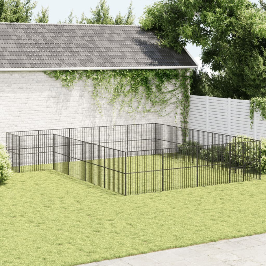 vidaXL Hondenkennel 20 panelen gepoedercoat staal zwart afbeelding 1